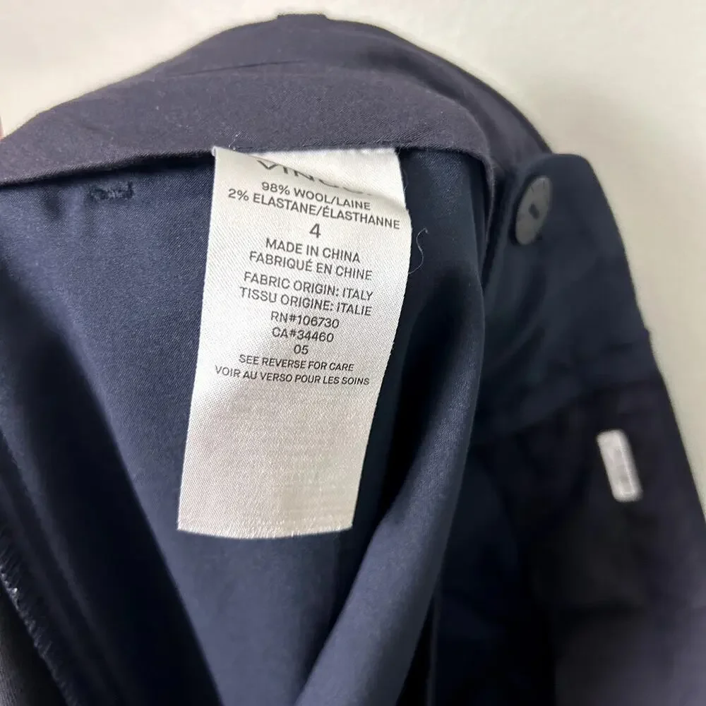 Vince Cuffed Coin Pocket Trousers Navy Blue Wool Straight Leg Work Pants size 4 - Picture 6 of 8